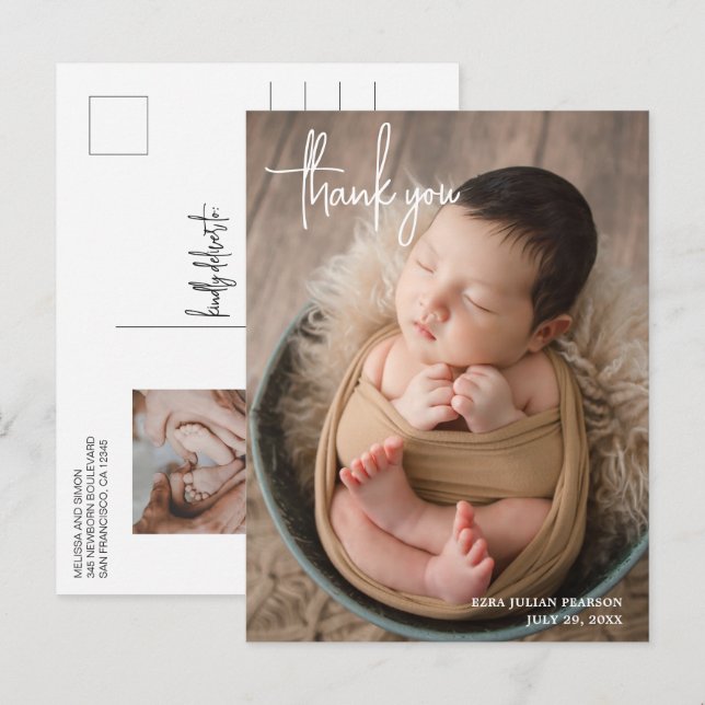 Einfaches elegantes, modernes Script-Foto Vielen D Ankündigungspostkarte (Vorne/Hinten)