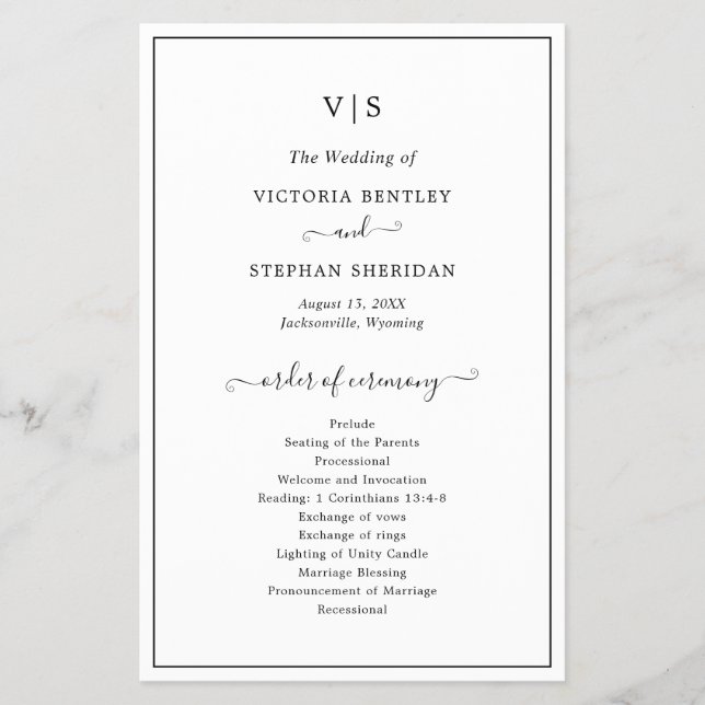 Einfaches, elegantes Mongram-Programm für Hochzeit Flyer (Vorne)