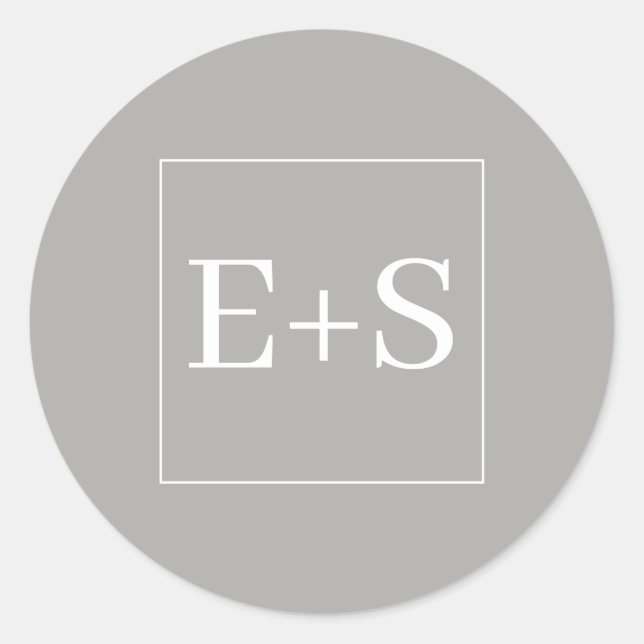 Einfaches, elegantes Monogram Gray Wedding Umschla Runder Aufkleber (Vorderseite)
