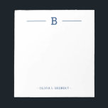 Einfaches elegantes Monogram Navy White Notepad Notizblock<br><div class="desc">Fügen Sie einfach Ihren eigenen Monogramm-Initial und Namen zu diesem eleganten Marine- und White-Notizblock hinzu.</div>