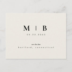 Einfaches Elegantes Monogramm Beige Save the Date Postkarte