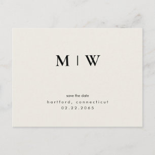 Einfaches & elegantes Monogramm Creme Save the Dat Postkarte