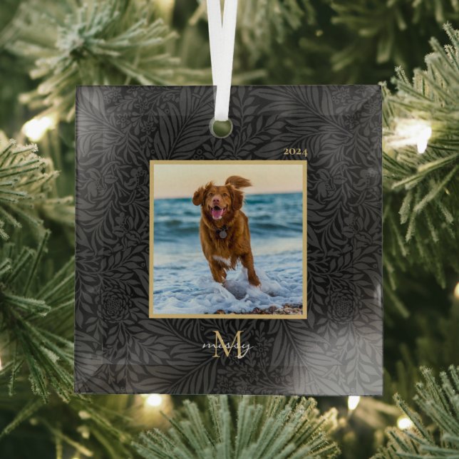 Einfaches elegantes Monogramm-Foto für benutzerdef Ornament Aus Glas (Insitu)