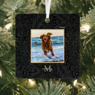 Einfaches elegantes Monogramm-Foto für benutzerdef Ornament Aus Metall