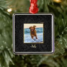 Einfaches elegantes Monogramm-Foto für benutzerdef Ornament Aus Metall