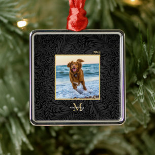 Einfaches elegantes Monogramm-Foto für benutzerdef Ornament Aus Metall