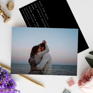 Einfaches Elegantes Monogramm Gold Foto Save The D Folieneinladung