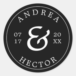 Einfaches elegantes Monogramm-Schwarz-weißer Umsch Runder Aufkleber