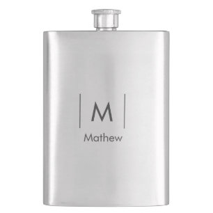 Einfaches elegantes Monogramm Trauzeuge Mann Linie Flachmann