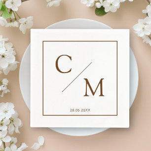Einfaches elegantes Monogramm Weiße braune Serviet Serviette
