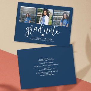 Einfaches elegantes Navy Blue Graduate Abschluss F Einladung