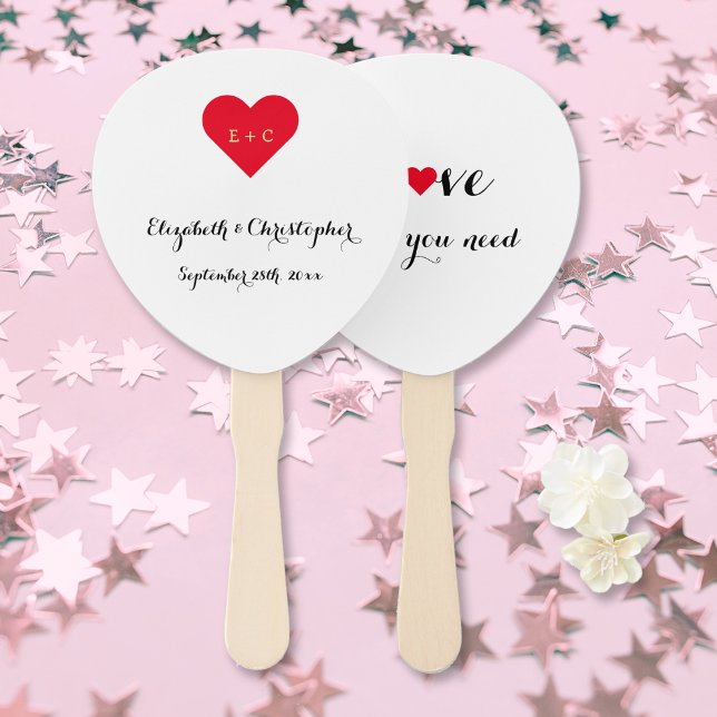 Einfaches elegantes Personalisiertes Wedding Monog Fächer (Simple Elegant Personalized Wedding Monogram Heart Hand Fan)