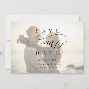 Einfaches elegantes, romantisches Skript-Foto Save Save The Date