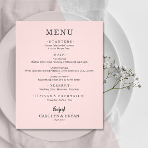 Einfaches Elegantes Rosa Hochzeitsmenü Flyer