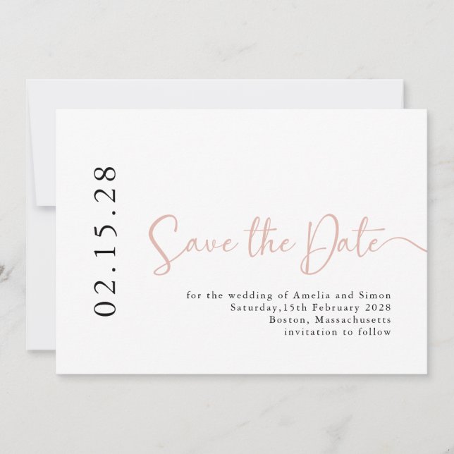 Einfaches elegantes Rosa-Kalligrafie-Schriftart Save The Date (Vorderseite)