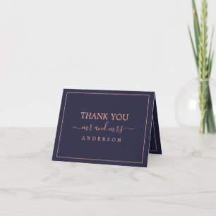 Einfaches elegantes Rose Gold Navy Blue Wedding Fo Dankeskarte
