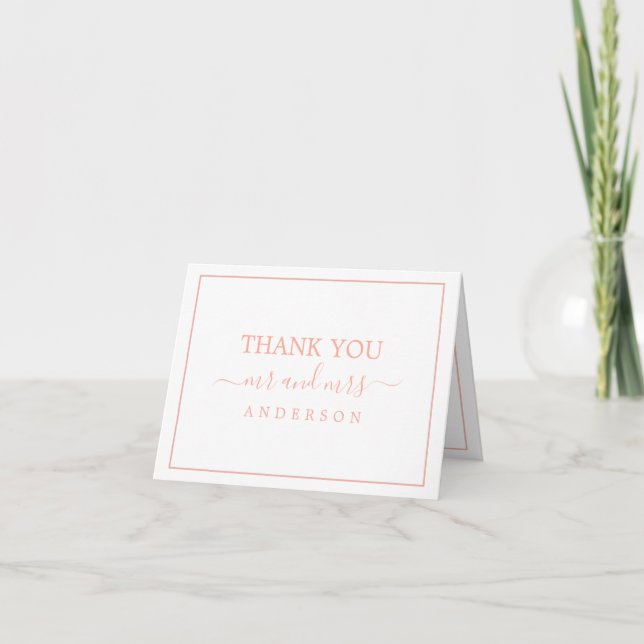 Einfaches elegantes Rose Gold White Wedding Foto Dankeskarte (Vorderseite)