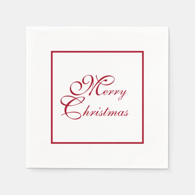 Einfaches elegantes, rotes Script Weißes Weihnacht Serviette (Vorderseite)