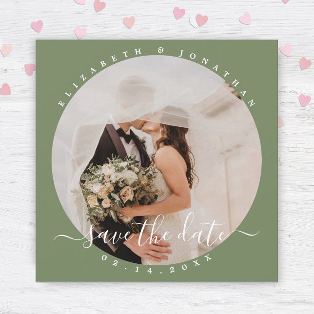 Einfaches elegantes Sage Green Couple Foto Hochzei Save The Date (Von Creator hochgeladen)