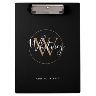 Einfaches Elegantes Schwarz Gold Weiß Schrift Mono Klemmbrett