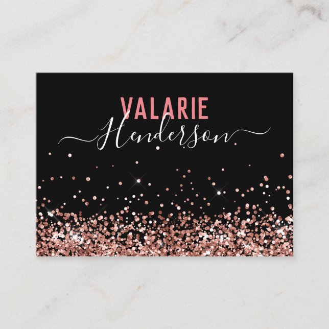 Einfaches elegantes Schwarz-Rosa-Script-Glitzer Visitenkarte (Vorderseite)