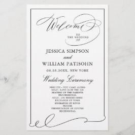 Einfaches elegantes Schwarz-Weiß-Hochzeitsprogramm