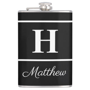 Einfaches Elegantes Schwarz Weiß Monogramm Monogra Flachmann