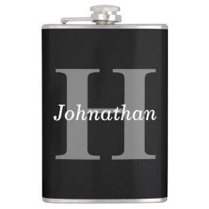Einfaches Elegantes Schwarz Weiß Monogramm Monogra Flachmann