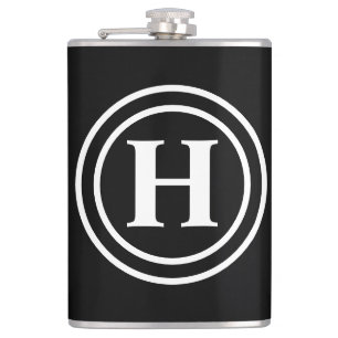 Einfaches Elegantes Schwarz Weiß Monogramm Monogra Flachmann