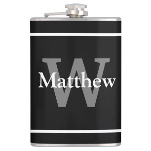 Einfaches Elegantes Schwarz Weiß Monogramm Monogra Flachmann