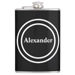 Einfaches Elegantes Schwarz Weiß Monogramm Monogra Flachmann