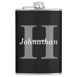 Einfaches elegantes Schwarz-weißes Monogramm Mit M Flachmann