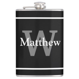 Einfaches elegantes Schwarz-weißes Monogramm Mit M Flachmann