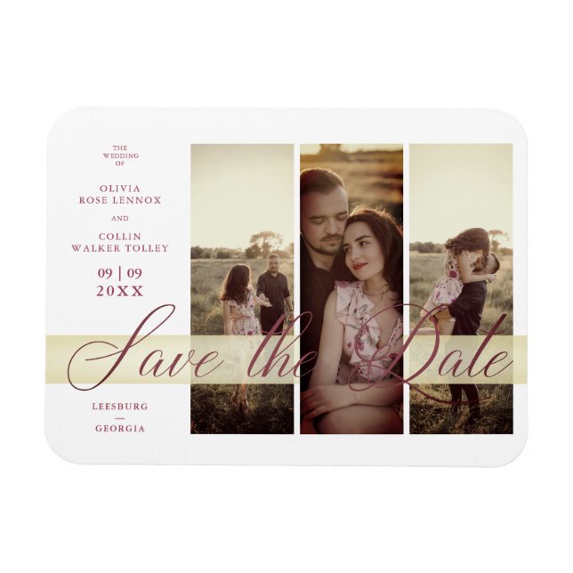 Einfaches elegantes Script 3 Fotos Couple in Liebe Magnet (Horizontal)