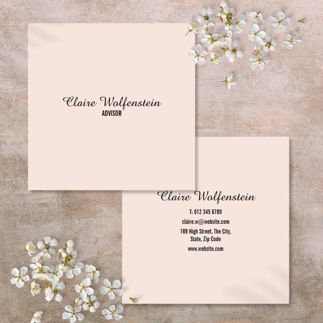 Einfaches, elegantes Script Beruflich Rosa rot Quadratische Visitenkarte (Simple Elegant Script Blush Pink Professional Square Business Card)