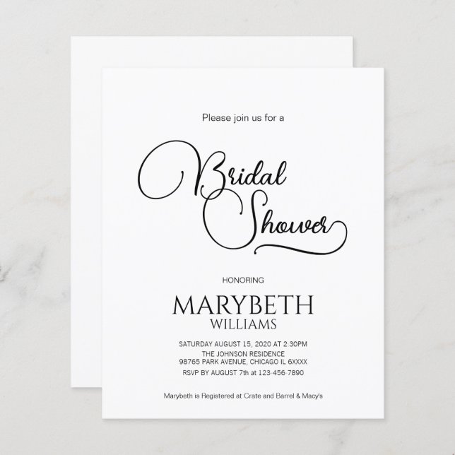 Einfaches elegantes Script-Brautparty (Vorne/Hinten)