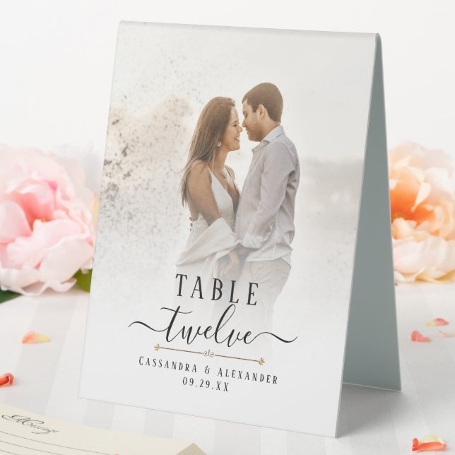Einfaches elegantes Script-Foto Gold Wedding One 1 Tischaufsteller (In Situ (Hochzeit))