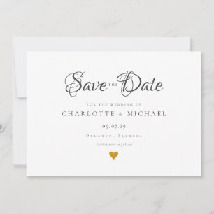 Einfaches elegantes Script Gold Heart Save the Dat Date