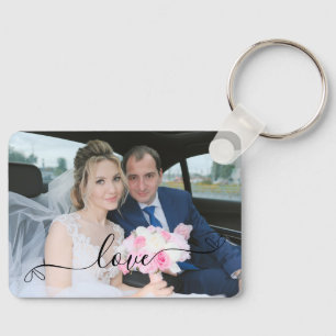Einfaches elegantes Script-Hochzeitsskript-Foto Schlüsselanhänger