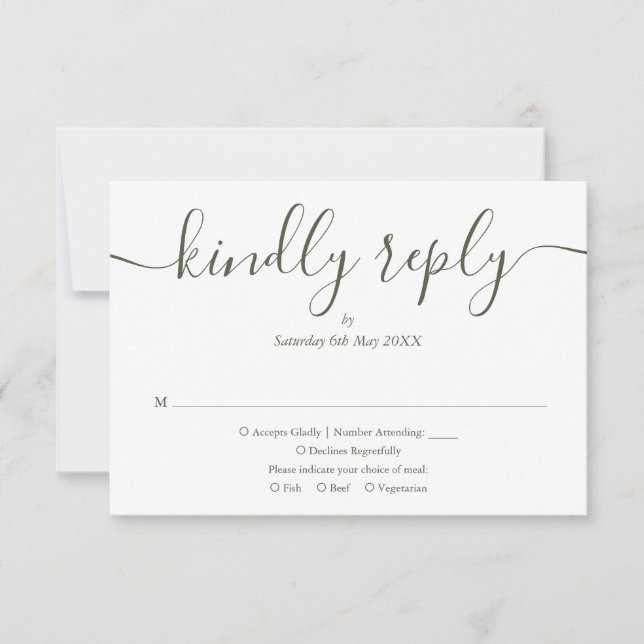 Einfaches, elegantes Script Olive Green Foto Hochz RSVP Karte (Vorderseite)