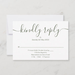Einfaches, elegantes Script Olive Green Foto Hochz RSVP Karte