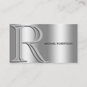 Einfaches elegantes Silver auf Silver Monogram Visitenkarte