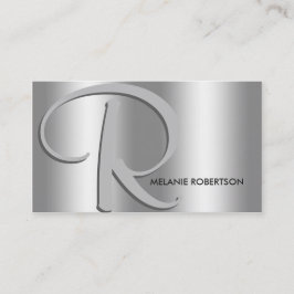 Einfaches Elegantes Silver auf Silver Script Monog Visitenkarte