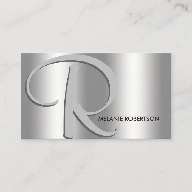 Einfaches Elegantes Silver auf Silver Script Monog Visitenkarte (Vorderseite)