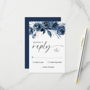 Einfaches Elegantes Skript Marineblaue Florale Hoc RSVP Karte