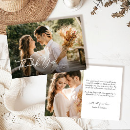 Einfaches, elegantes Skript mit Foto Wedding Dankeskarte