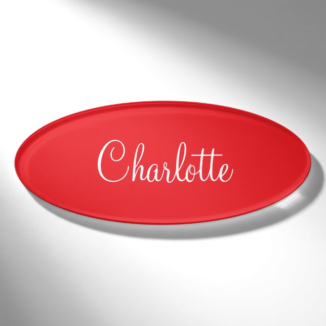 Einfaches elegantes Skript mit Vornamen Red Busine Namenschild (Vorderseite)