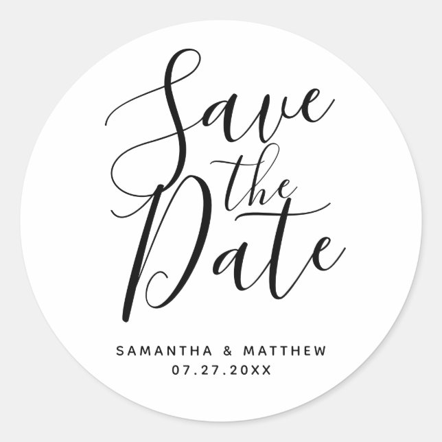 Einfaches elegantes Skript Save the Date Boho Wedd Runder Aufkleber (Vorderseite)