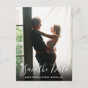 Einfaches elegantes Skript Save-the-Date-Foto Postkarte