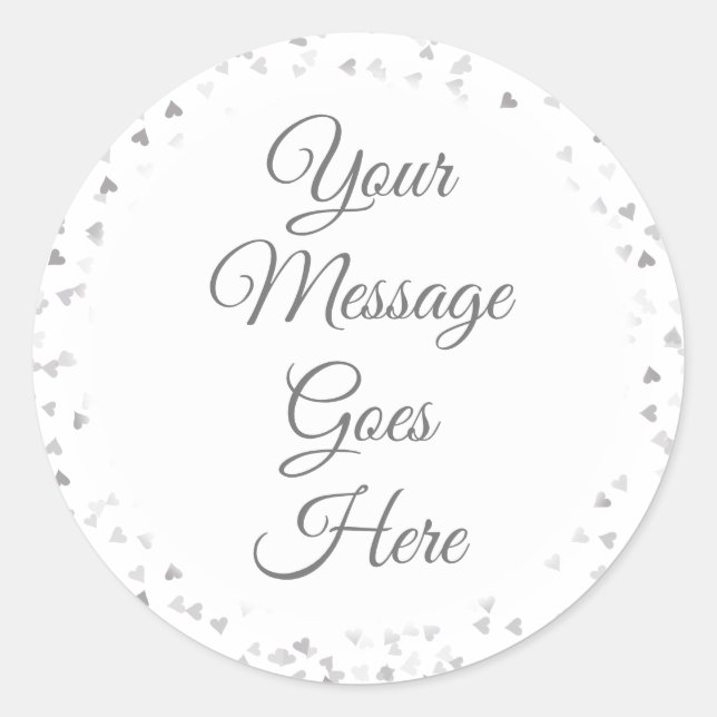 Einfaches elegantes Skript Silver Hearts Confetti Runder Aufkleber (Vorderseite)